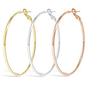 Big Gold Silver Rose Gold Hoop Earrings Set for Women 70mm Lightweight